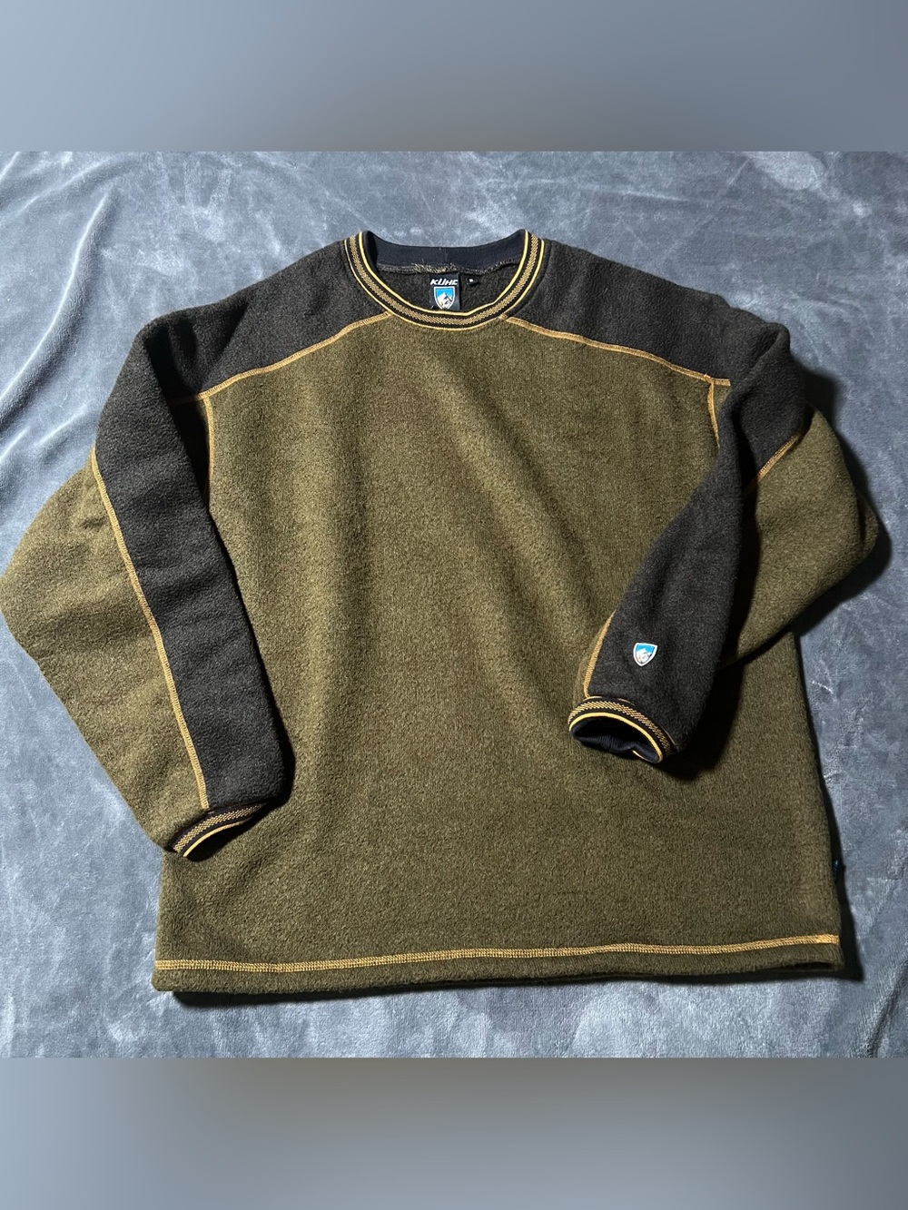 Vintage Kuhl Alfpaca Fleece Men’s XL Sweater Green Brown Pullover Crew Neck